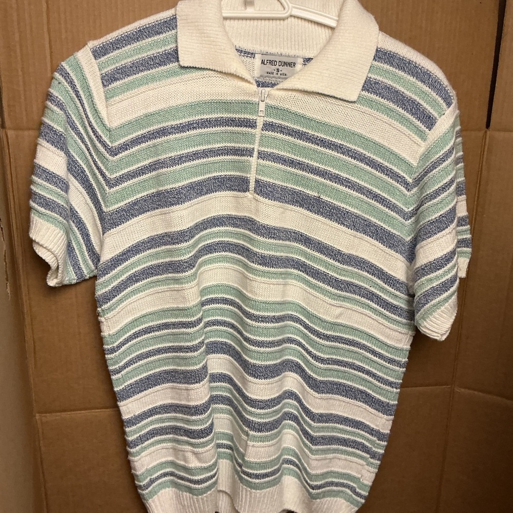 Alfred Dunner Men's Polo Sweater - Blue, Green, Cream Stripes